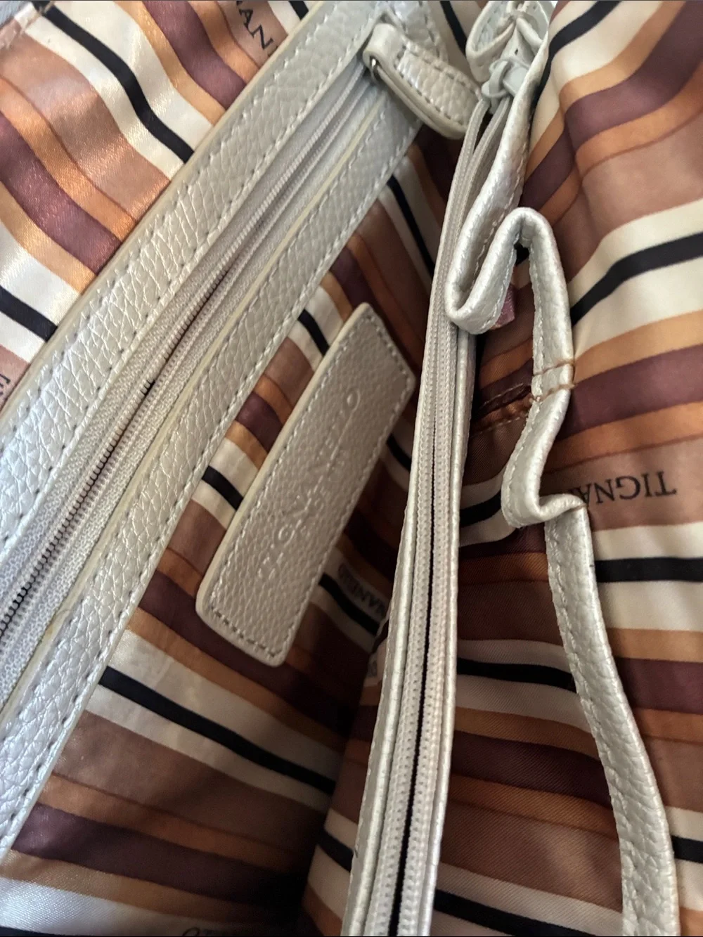 Tignanello Metallic Silver Dome Satchel with Tassel